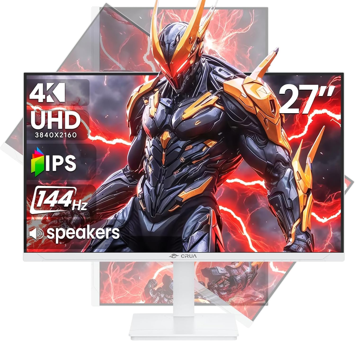 CRUA 27″ 4K UHD 144Hz IPS Vertical Gaming Monitor for PC, Pivot/Tilt, White | 120%sRGB Color, FreeSync, Built-In Speakers, HDMI 2.1/DP 1.4 and Wall Mount for PC Gaming, Computer Work and Photo Editing