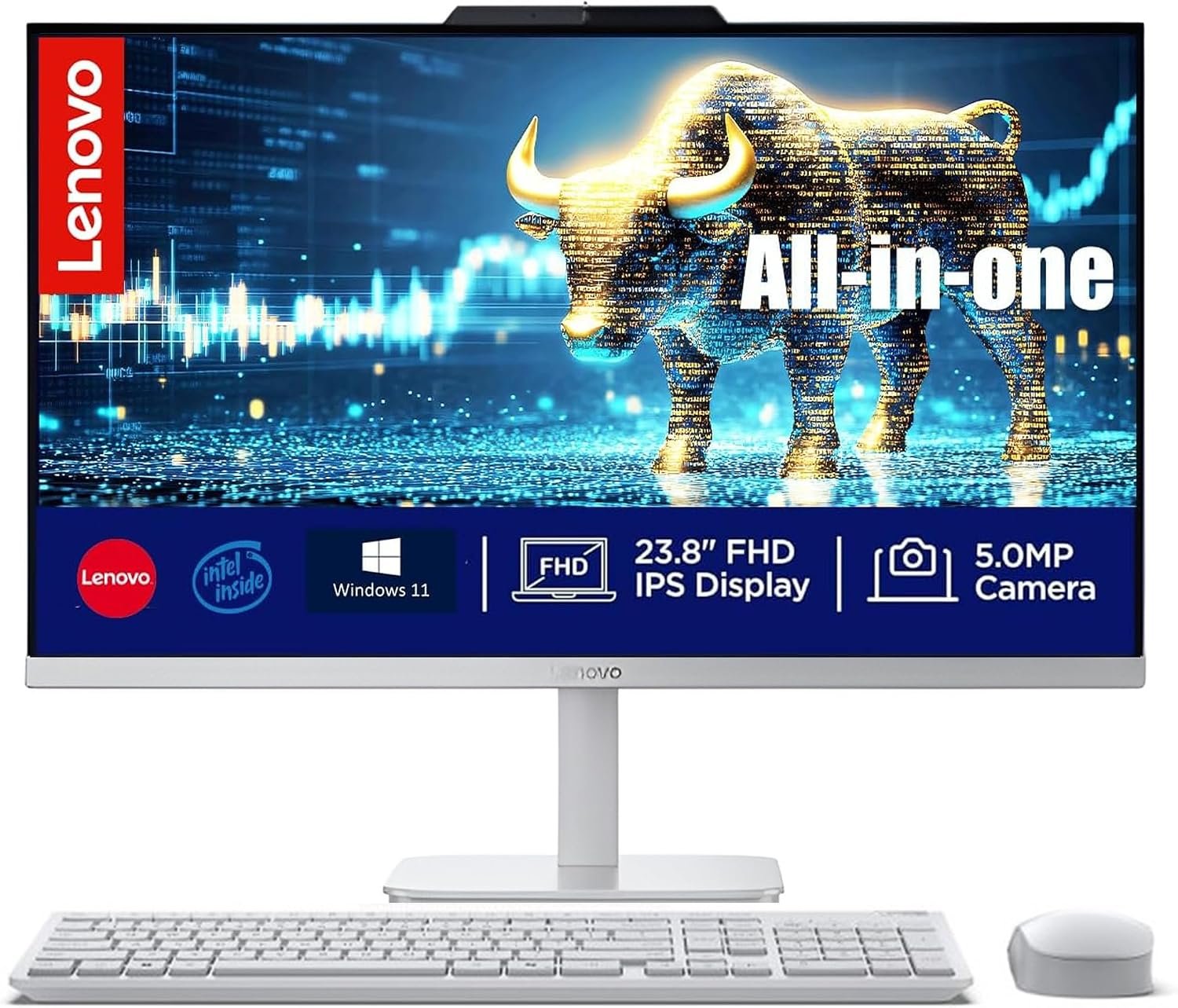 Lenovo 24 inch All in One Desktop| 16GB RAM| 512GB SSD Storage| Intel Ultra-Fast 4-Core Intel CPU| Full HD Display| Wi-Fi 6| Windows 11 | Wireless KB & Mouse | Quiet Design