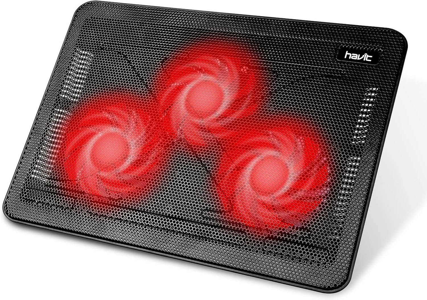 havit HV-F2056 Laptop Cooling Pad for 15.6-17 Inch Laptops, Black | Three quiet USB-powered fans circulate air below the laptop, two height settings improve viewing and typing comfort