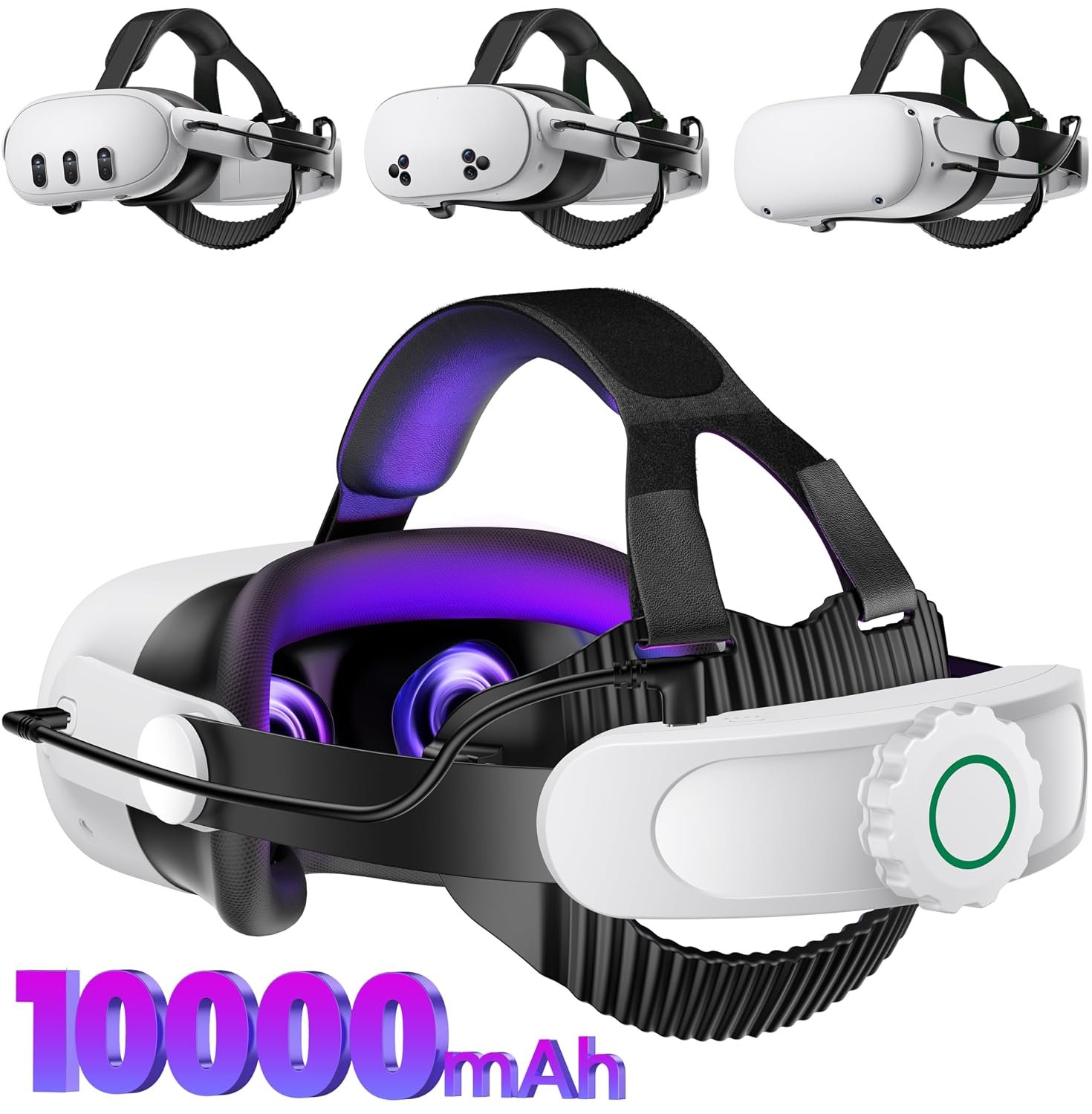 Battery Head Strap Compatible with Oculus Meta Quest 3S/3/2,10000mAh Battery VR Headset Strap Enhanced Support and Comfort, Adjustable Elite Strap Replacement- MV1001