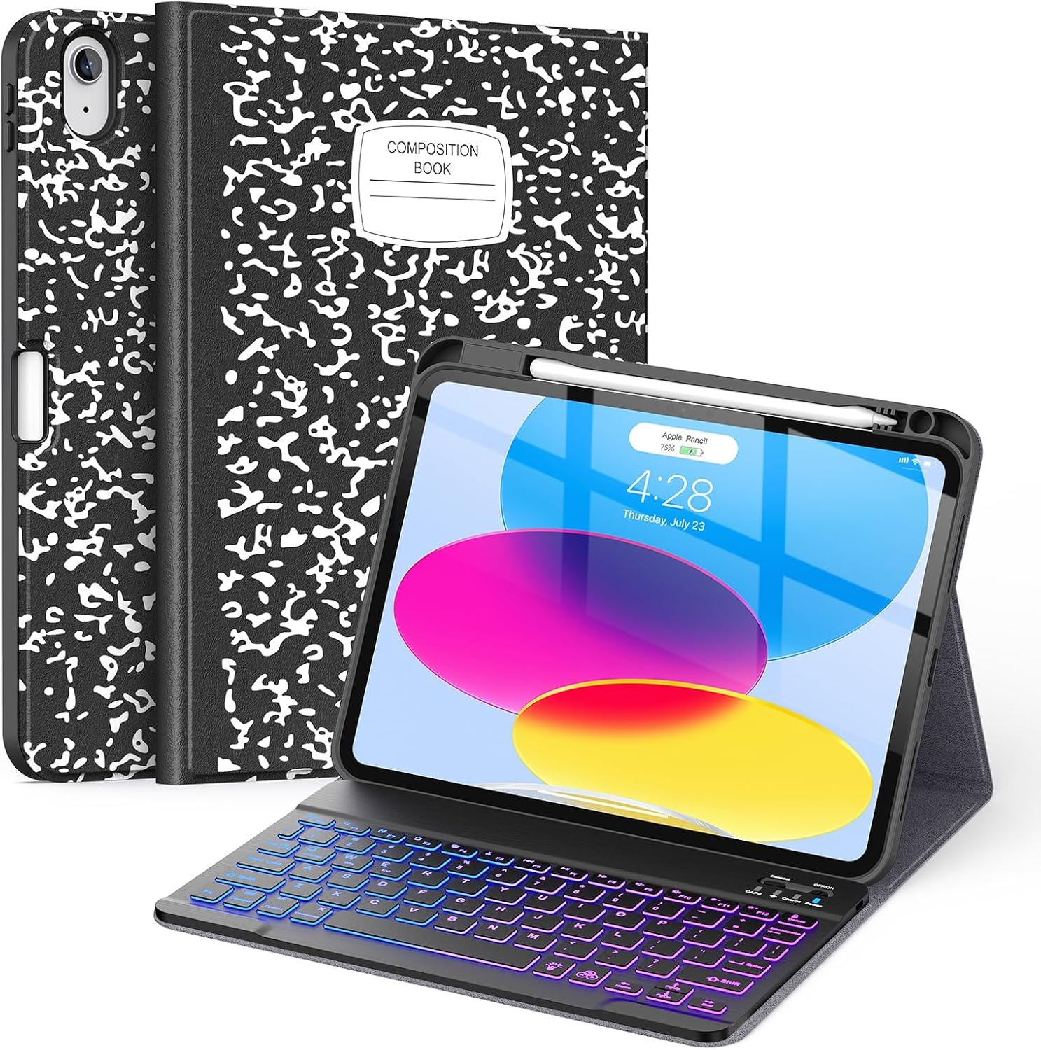 Supveco Keyboard Case for iPad (A16) 11th/10th Generation 11&10.9 Inch | 7 Colors Backlit Wireless Detachable Folio Keyboard Cover with Pencil Holder for iPad 11th/10th Gen 2025/2022-Notebook