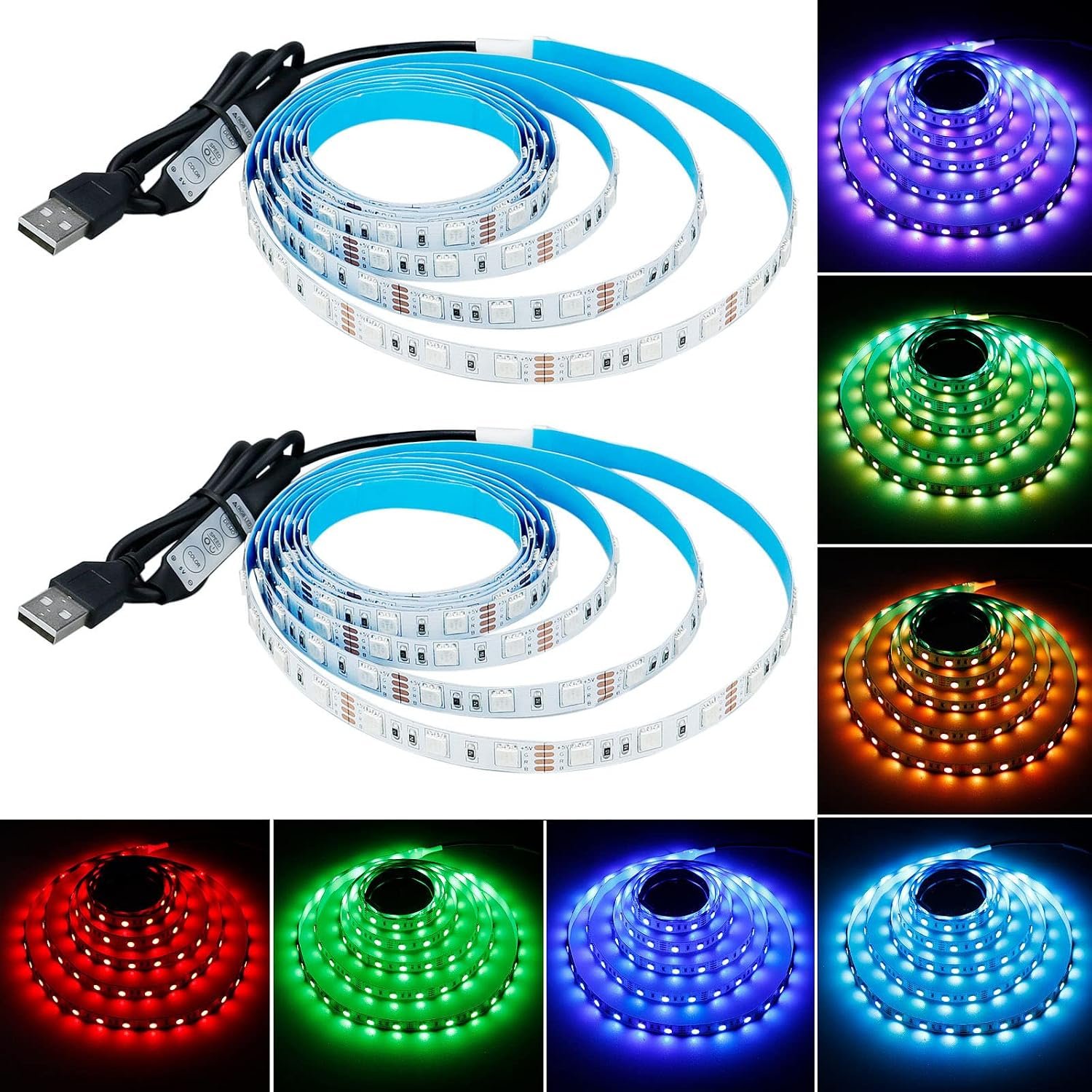 5V USB RGB LED Strip Light USB Powered 13.2ft/4M (2pcs x 6.6ft) 240LED | Flexible SMD 5050 with Controller Dimmable 19 Dynamic Modes 20 Static Colors No-Waterproof IP20 LED Tape Lights
