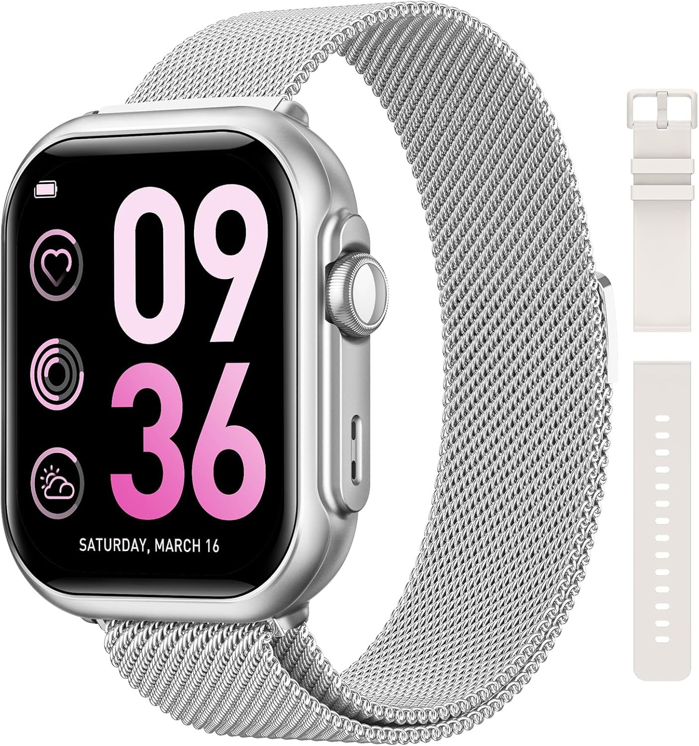 Smart Watches for Women, 1.85″ HD Smartwatch with Heart Rate/Sleep/Health Monitor, Fitness Trackers with 100+ Sports Mode、Answer/Make Call and 1000mAh Battery, Compatible iPhone/Android, with 2 Bands