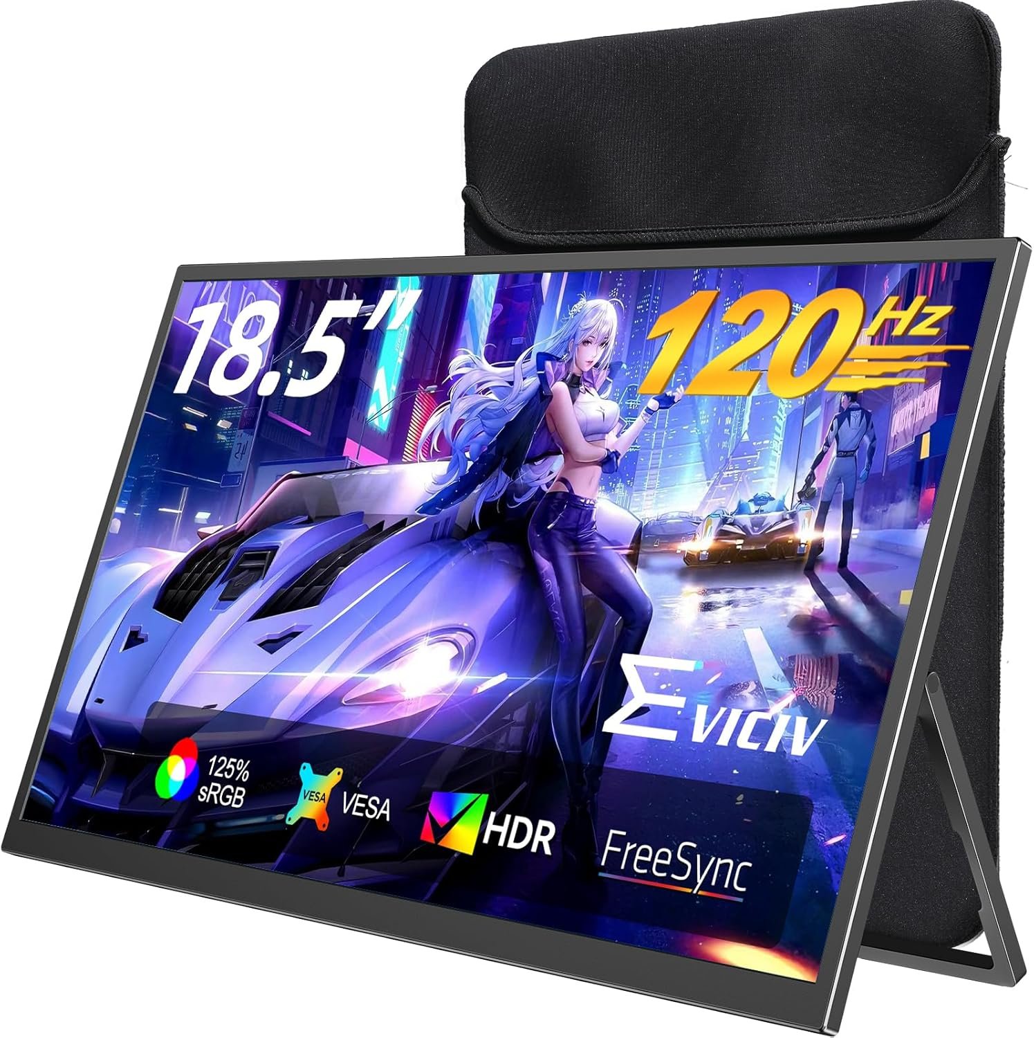 EVICIV Portable Monitor 18.5” 120Hz, 125% sRGB FreeSync 1ms Gaming Monitor | 350Nits | USB-C & MINI HDMI | VESA & Stand | Large Travel External Second Screen for Laptop, Computer, Game Consoles