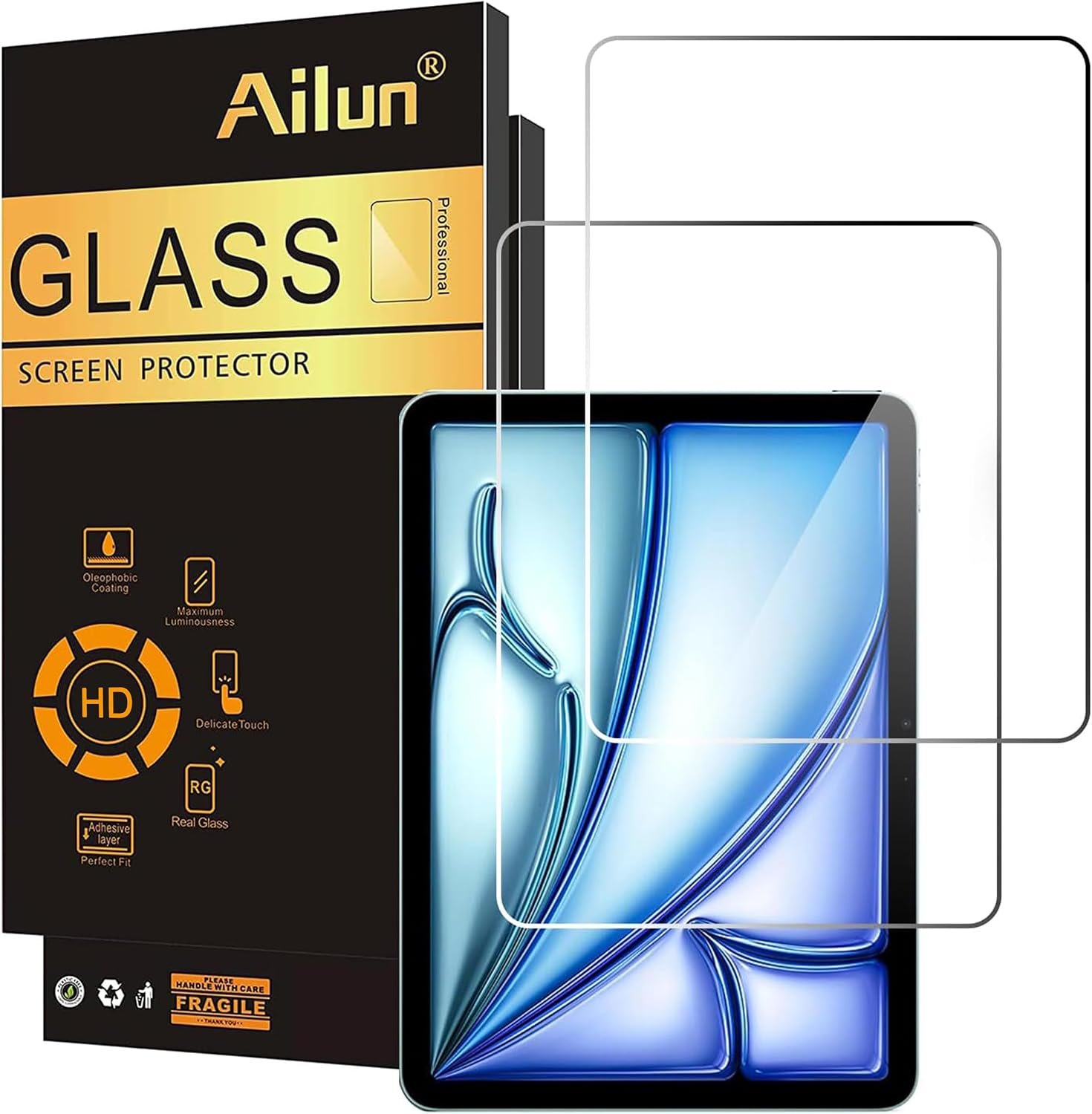 Ailun Screen Protector for iPad Pro 11 Inch/iPad Air 11 Inch, 2024-2026 | iPad Air 11 Inch 2026/2025/2024 (8/7/6th Gen M4/M3/M2), iPad Pro 11 Inch 2025/2024 (6/5th Gen M5/M4), Tempered Glass