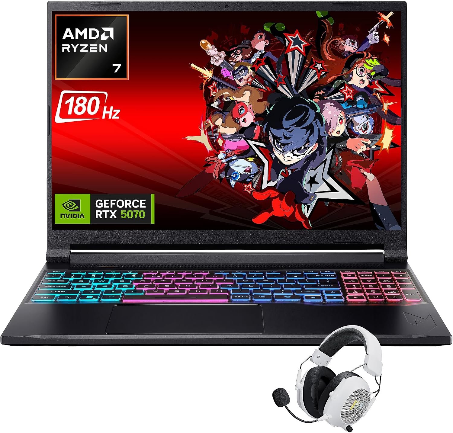 Acer Nitro V16 Gaming Laptop, 16″ WQXGA LED 180Hz (100% sRGB), AMD Ryzen 7 260, 32GB DDR5 RAM 1TB Gen4 SSD, GeForce RTX 5070 DLSS4, Backlit Keyboard, RJ 45, SD Card Slot, Win 11 with Accessory