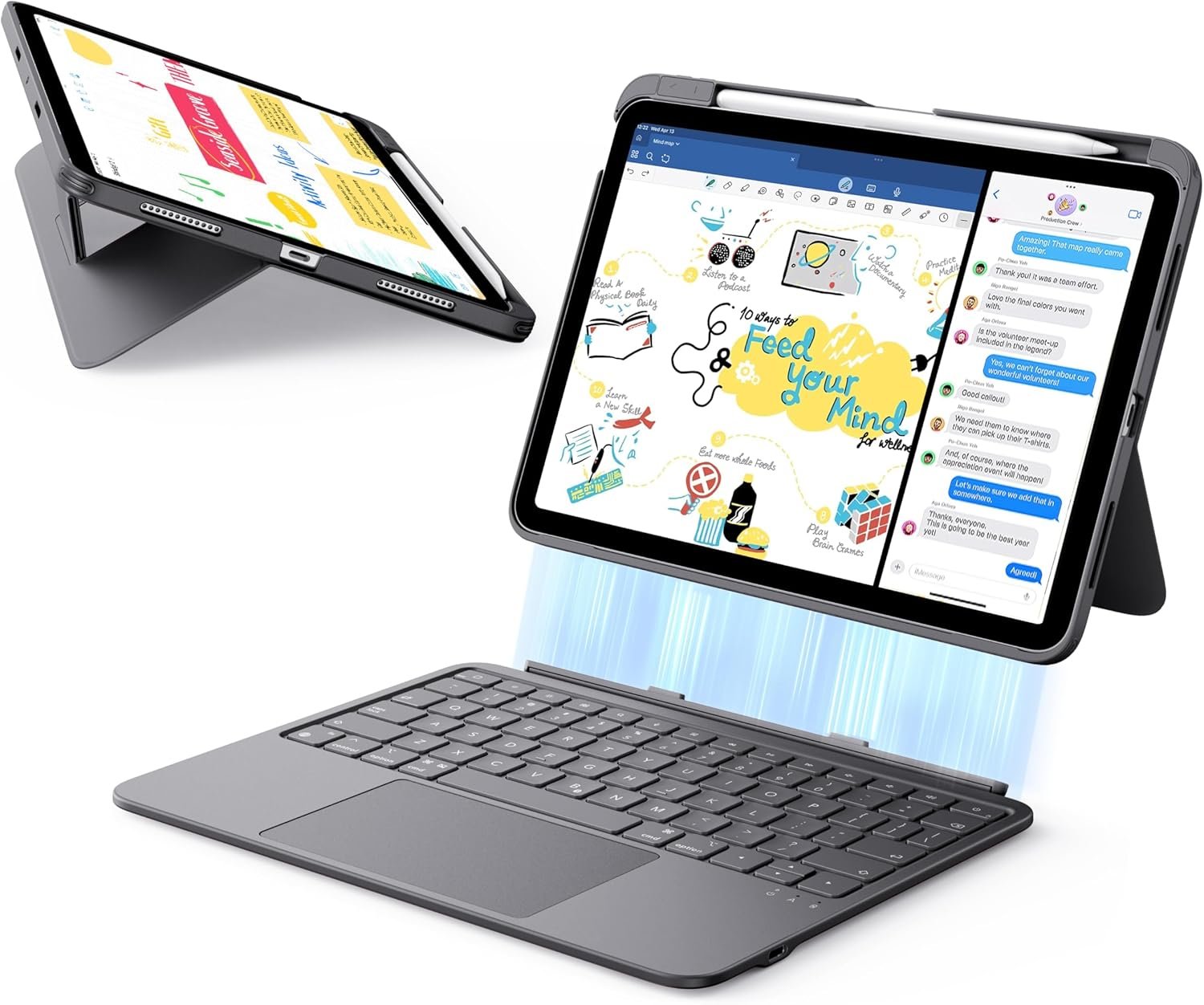 ESR for iPad (A16) 11th/10th Gen Case with Keyboard, Ultra-Light | For iPad 10.9″ 2025/2022, Magnetic Detachable Keyboard Case, Stable Stand for Writing, Large Precision Trackpad, Dark Gray