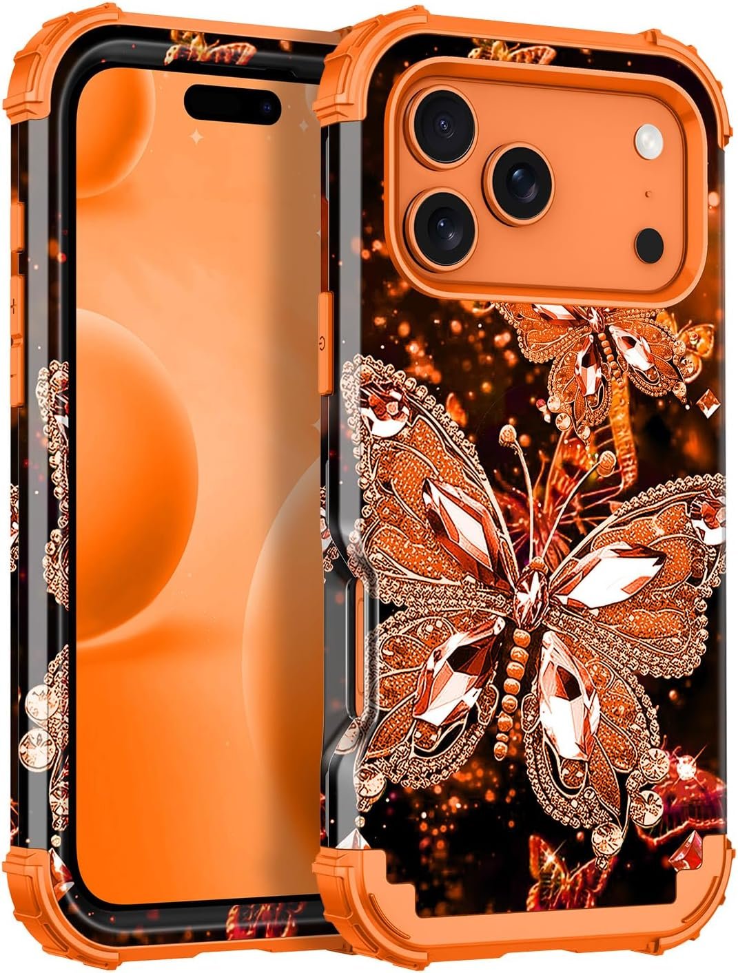 Miqala for iPhone 17 Pro Max Case,Glow in The Dark Three Layer Heavy Duty Shockproof Protection Hard Plastic Bumper+Soft Silicone Case for iPhone 17 Pro Max,Orange