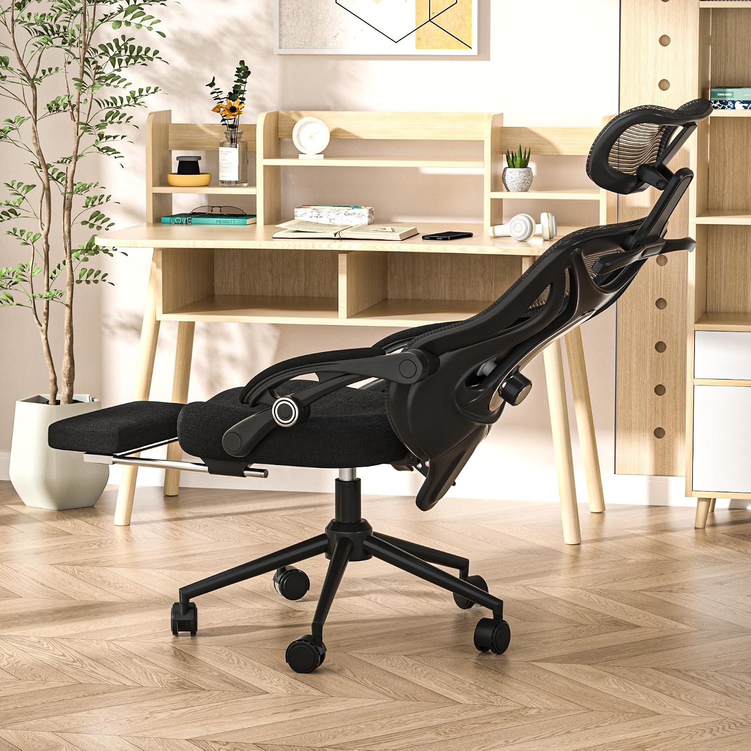 CYKOV Ergonomic Office Chair with Footrest – Adjustable Lumbar Support & Headrest, 90-135° Reclining Mesh Back Computer Chair – Home Office/Gaming, 350lbs Capacity