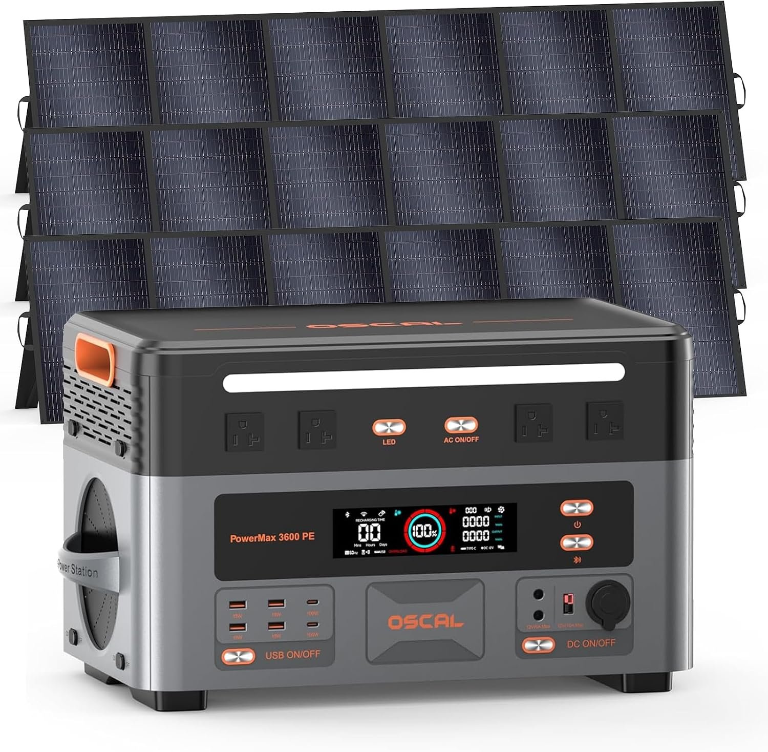 PowerMax 3600PE Portable Power Station with 3x500W Solar Panels | 3600W Solar Generator, 2016Wh LiFePO4 Battery, 1500W AC Charging, 14 Outlets, Essential Backup for Home Use, Emergencies, RV
