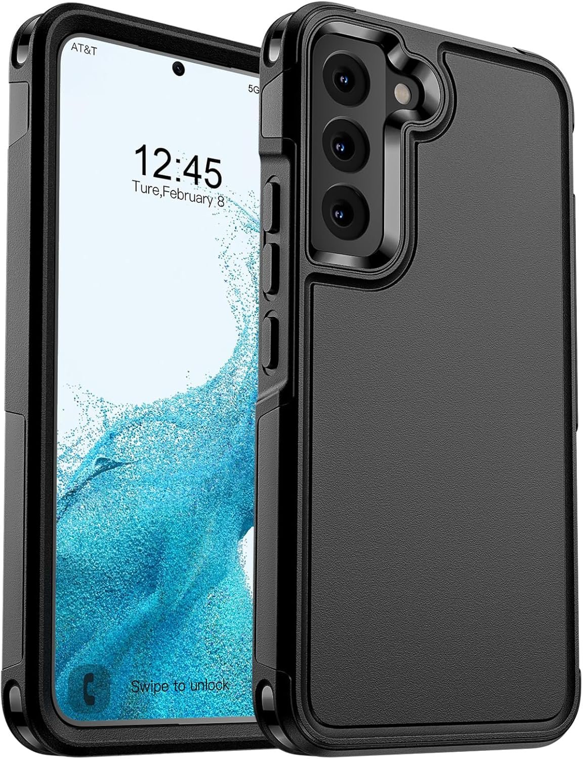 zapica Designed for Samsung Galaxy S22 Case, [Military Drop Protection] [Dual Layer Structure Design] Heavy Duty Shockproof Non-Slip Phone Cover for Galaxy S22, Black