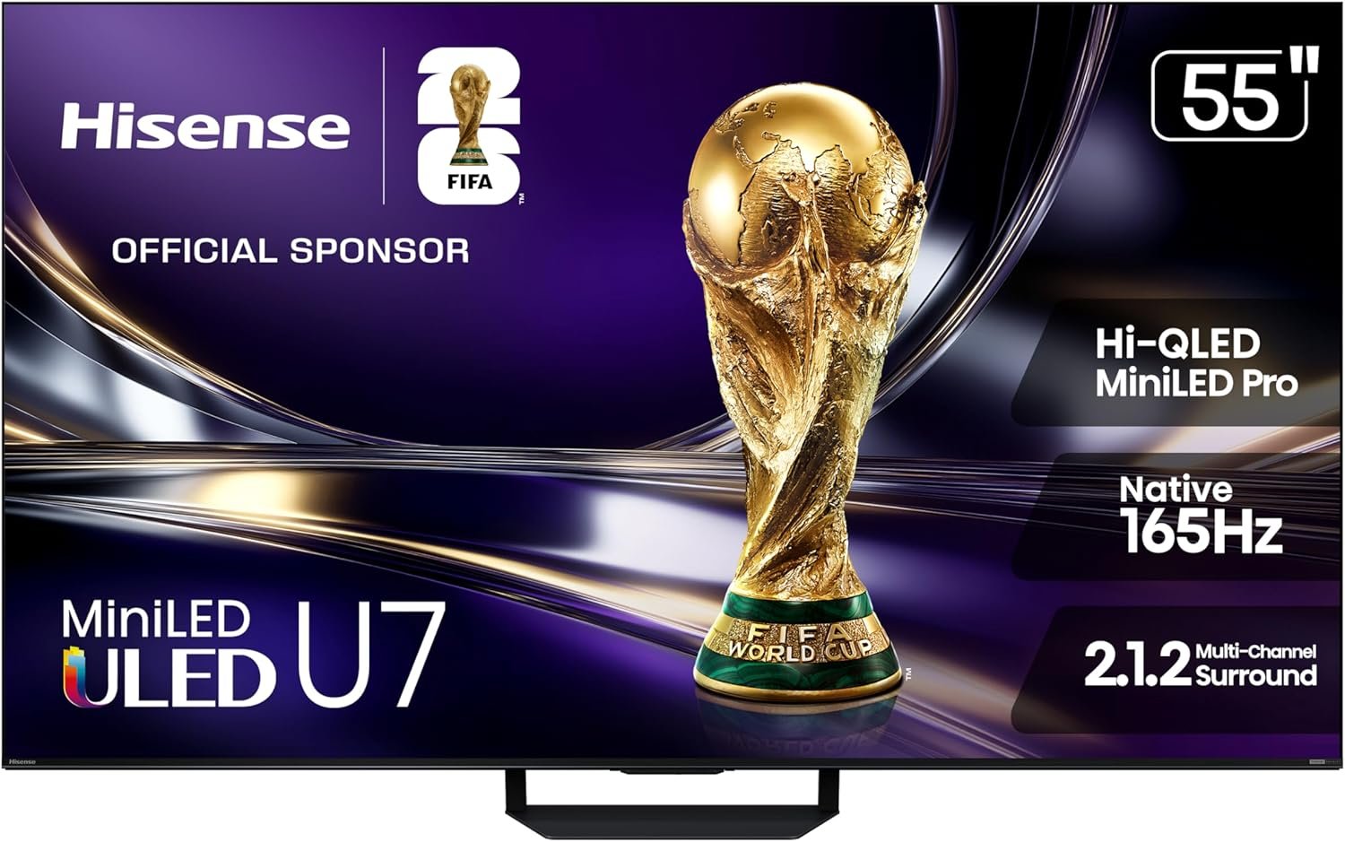Hisense 55″ U7 Mini-LED ULED 4K UHD Best Premium Gaming Google Smart TV (55U7SG, 2026 NEW) – Hi-QLED, Native 165Hz, VRR 330, HDR10+, Dolby Vision IQ·Atmos, IMAX Enhanced, Anti-Reflection, 2.1.2 Ch