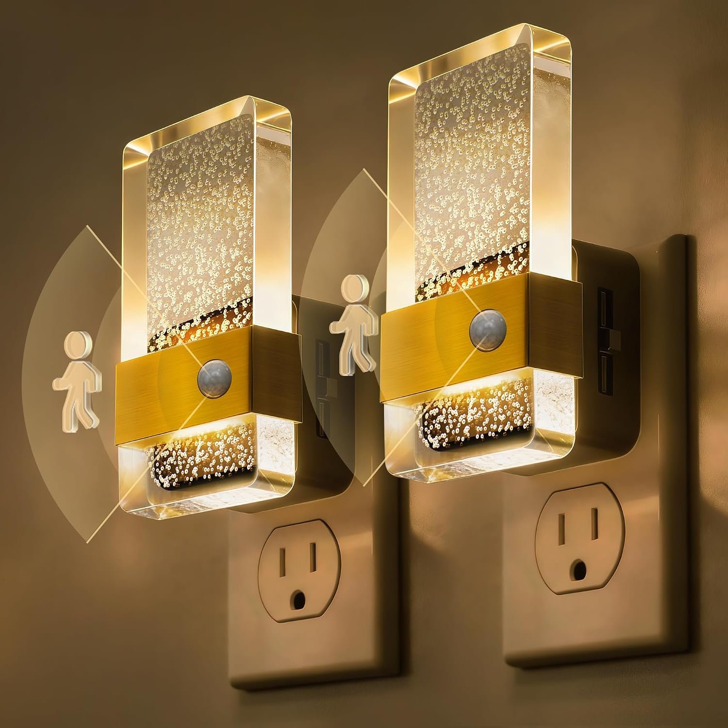 L LOHAS LED Motion Sensor Night Light, 2 Pack Night Lights Plug Into Wall | Motion Activated and Dusk to Dawn Sensor, 0-100LM Dimmable Nightlight, Warm White Nightlights for Bathroom, Hallway, Gift