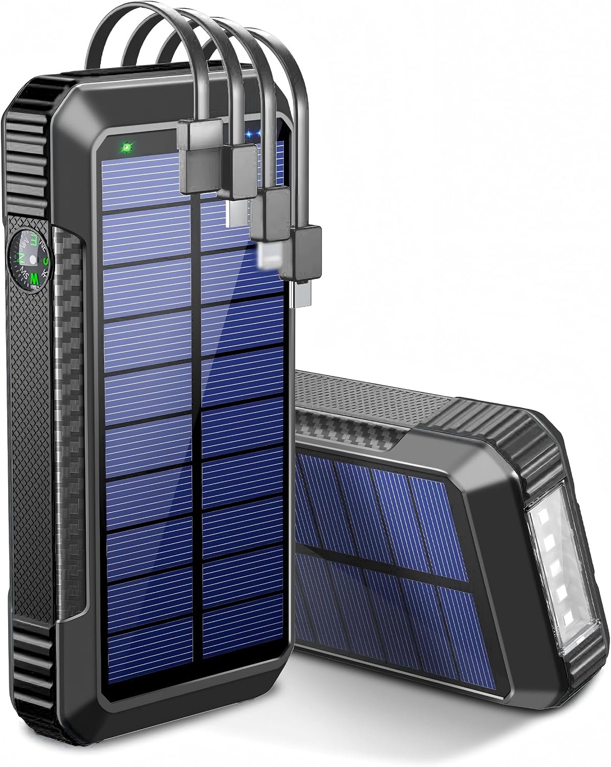 DJKK Solar Power Bank Wireless Charger 52800mAh Built in 4 Cables and LED Camping Lights 22.5W Fast Charging Power Bank 7 Outputs 4 Inputs Portable Charger Compatible with All Mobile Devices (Black)