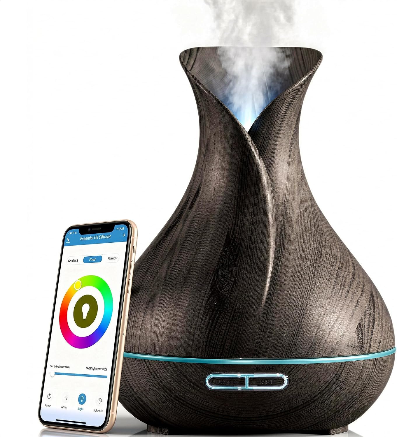 Sierra Modern Home Smart WiFi Humidifier – Aromatherapy Essential Oil Diffusers with App Control & Voice Control – Works with Alexa & Google Home – 400ml Ultrasonic Diffuser & Humidifier – Dark Brown