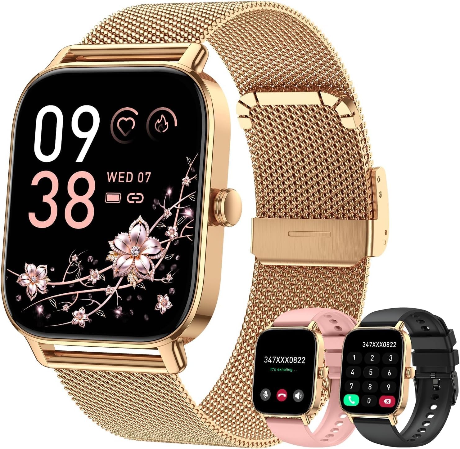 Smart Watch for Women Android/iPhone: Fitness Tracker Smart Watches Rose Gold IP68 Waterproof Bluetooth Calls Answer&Make 1.85″ Smartwatch Activity Pedometer Heart Rate SpO2 Monitor 120+ Sports Model