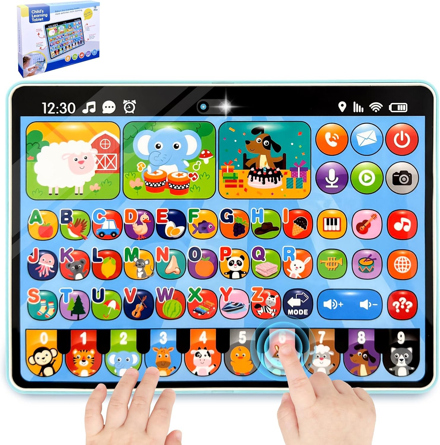 Toddler Learning Tablet Toys, Trilingual Educational Learning Tablet with 26 Keys (English, Spanish & French), Recording & Storytelling Speech Therapy Toys, Baby Tablet Musical Gifts for Toddlers 1-3
