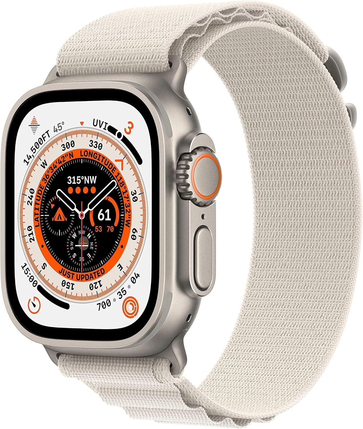 Apple Watch Ultra [GPS + Cellular 49mm] Titanium Case with Starlight Alpine Loop, Large (Renewed)