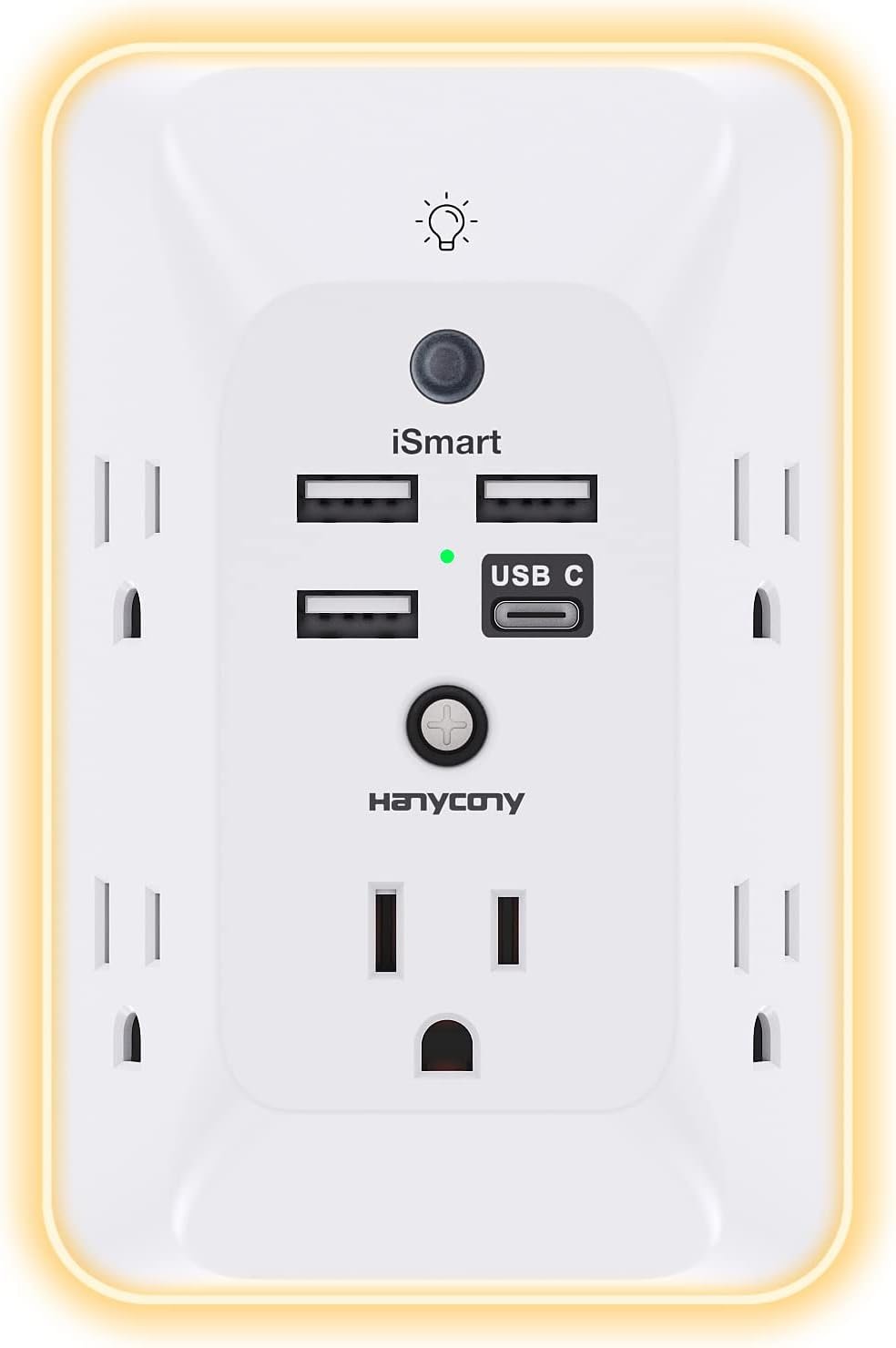 Outlet Extender with Night Light, Multi Plug Wall Outlet, Surge Protector | Multiple Electrical Outlet Splitter Expander, 4 USB Ports (1 USB C) Wall Charger, Plug Extension Adapter for Home, Dorm, RV