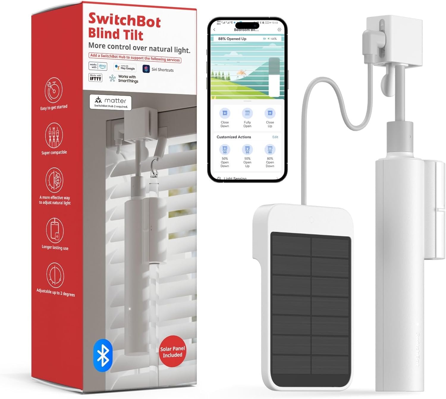SwitchBot Blind Tilt Motorized Blinds – Smart Electric Blinds, Automatic Blind Opener and Closer, Solar Powered, Light Sensing Control, Add Hub Mini to Make it Compatible with Alexa & Google Home