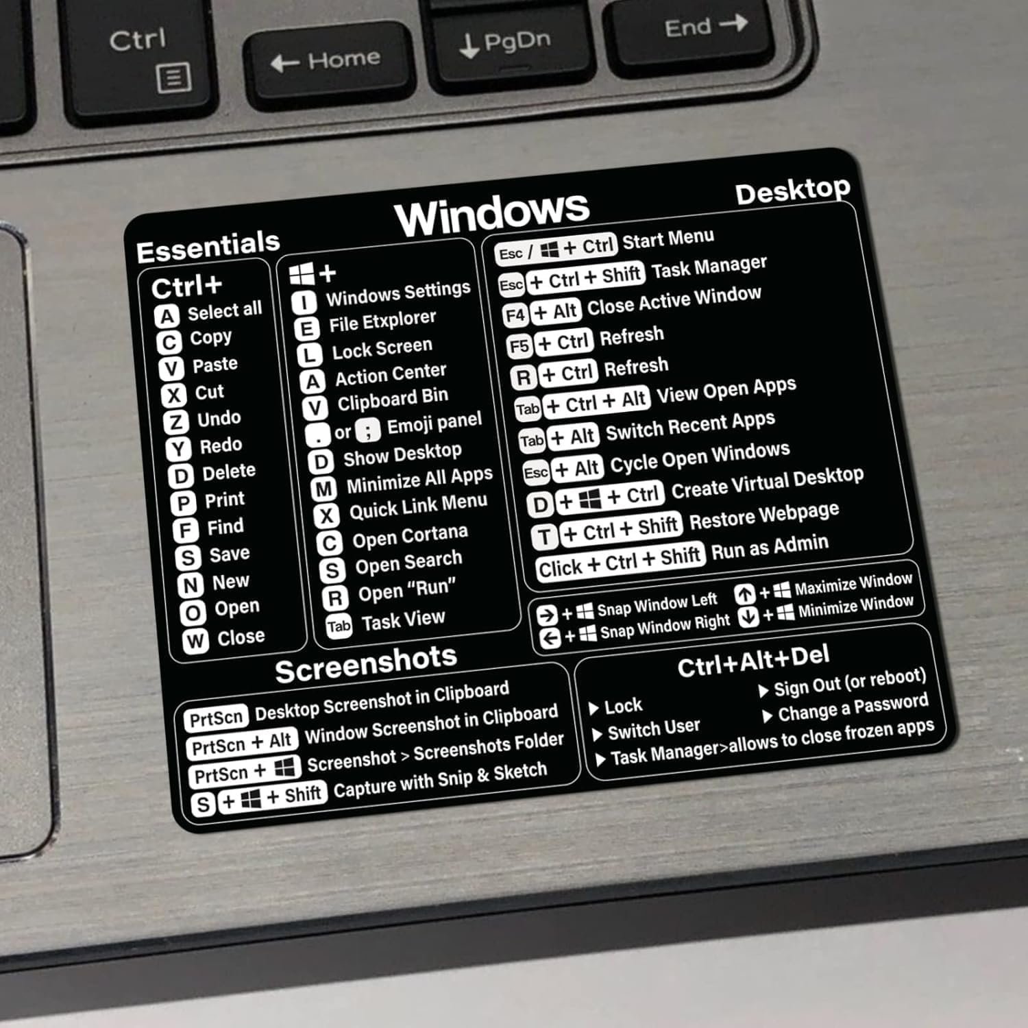 2 Pack Word/Excel Windows Shortcut Sticker, Reference Guide Keyboard Shortcut Sticker, Work from Home Essentials, Excel Shortcuts Cheat Sheet Laminated & No-Residue Vinyl(Black/White)