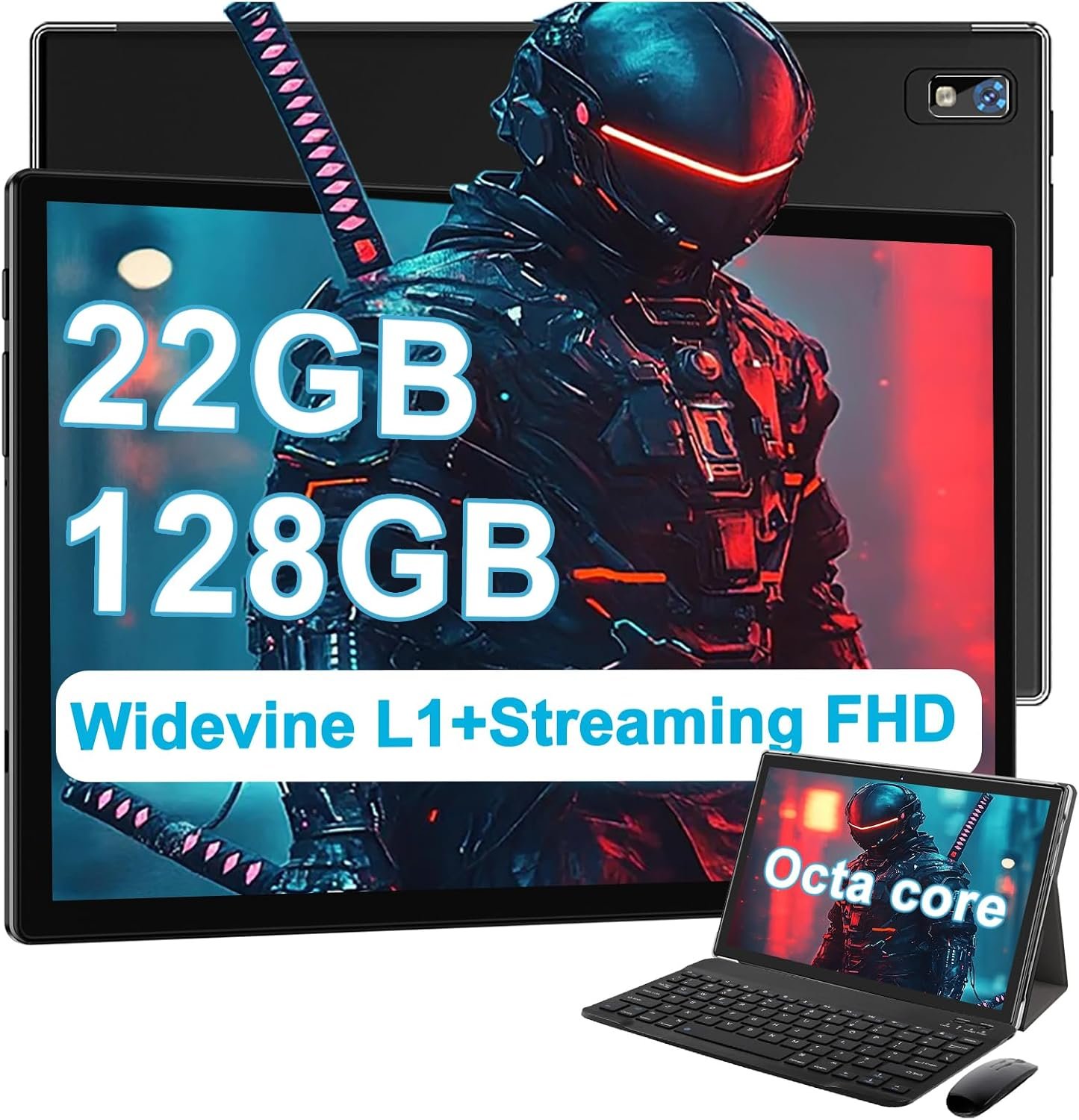 2026 Tablet 10 Inch Tablets PC with 22GB RAM 128GB ROM 1TB Expand, Octa-Core Android 14 Tablet with Keyboard Mouse, 8000mAh Battery, HD IPS Display, GPS, Widevine L1, Split Screen, Metal Body -Black
