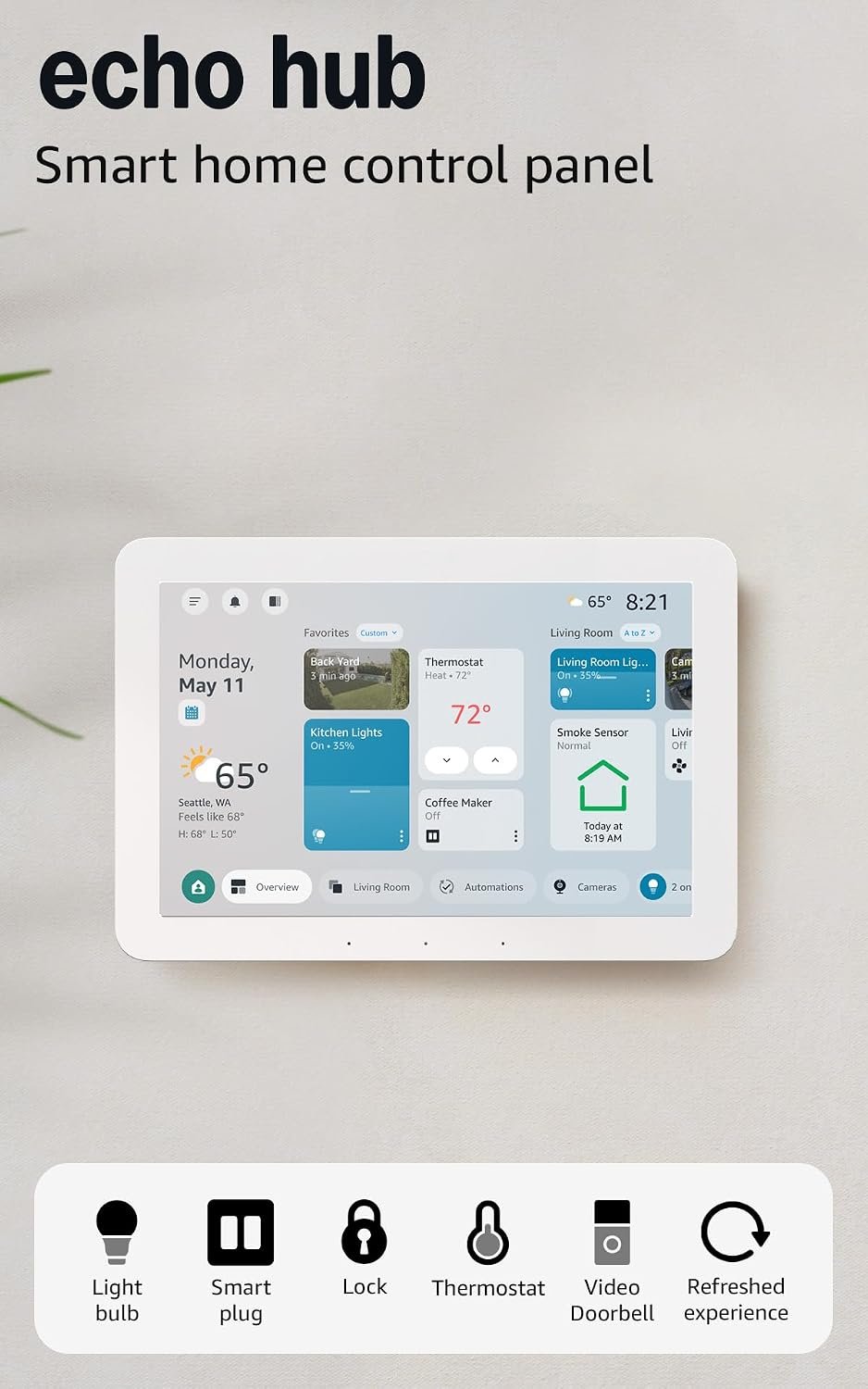 Amazon Echo Hub (newest model), 8″, Redesigned with customizable control and Alexa+, Compatible with thousands of devices