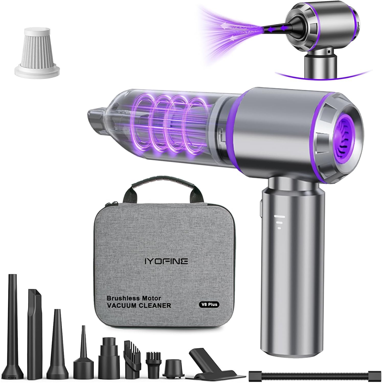 Vacuum/Air Duster 80,000RPM Super Power Mini Car Vacuum Cleaner | 80,000 RPM Portable Rechargeable Dust Blower Gun, High Power Suction Pump, Car Interior Cleaning detailing Kit for Home