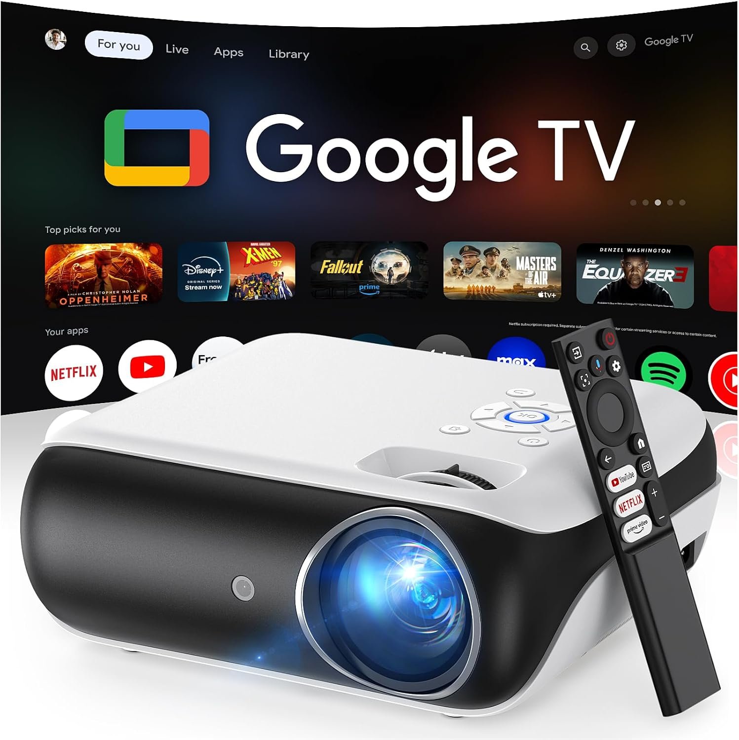 Official Licensed Google TV – HAPPRUN Native 1080P Bluetooth Projector
